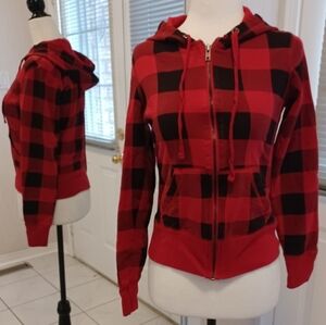 4/$60 Red & Black Plaid Zippered Hoodie - Size XS